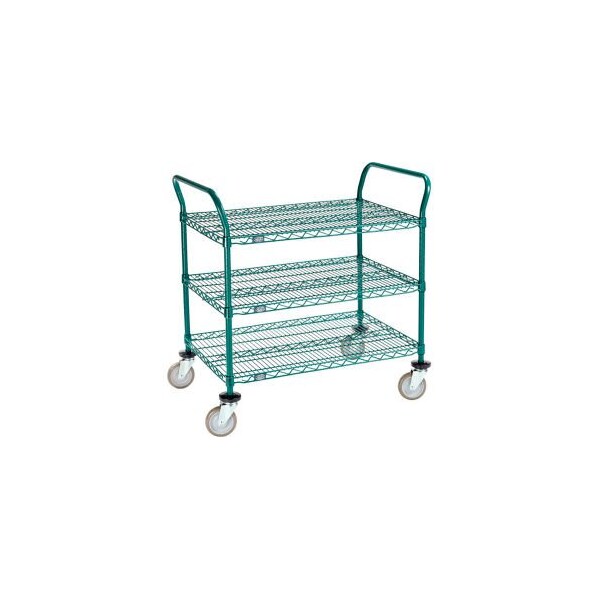 Gec Nexel Utility Cart, 3 Shelf, Poly-Green, 36"L x 24"W x 39"H, Polyurethane Swivel Casters 2436P3G - main